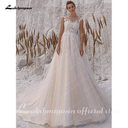 Champagne Wedding Dresses Shiny Tulle - ROYCEBRIDAL OFFICIAL STORE