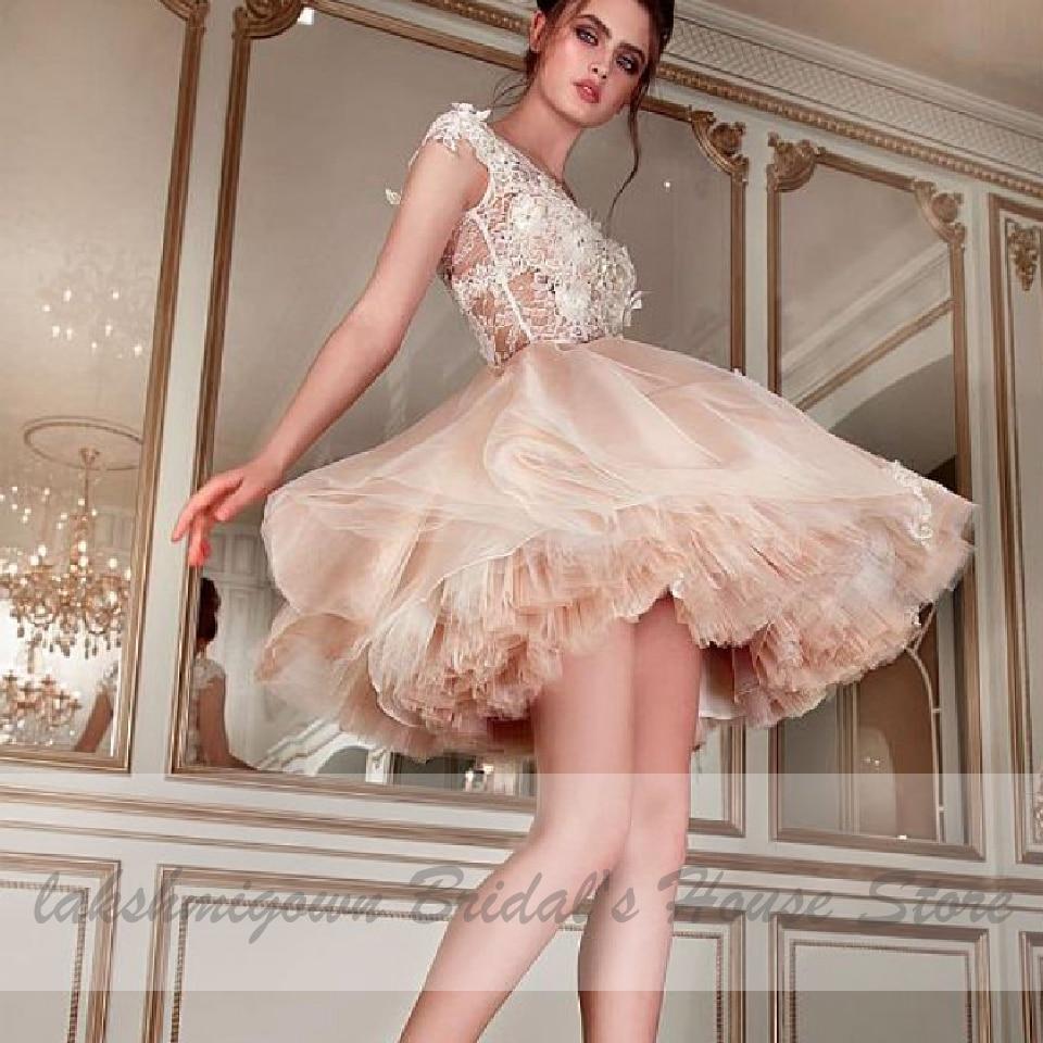 Chic Champagne Short Wedding Dress Sexy Bridal Dress - ROYCEBRIDAL OFFICIAL STORE