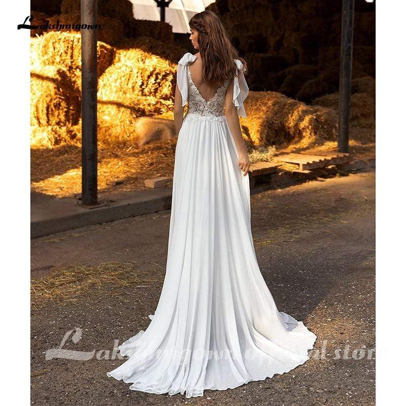 Chiffon A line Wedding Dresses Elegant Bridal - ROYCEBRIDAL OFFICIAL STORE