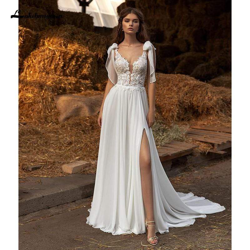 Chiffon A line Wedding Dresses Elegant Bridal - ROYCEBRIDAL OFFICIAL STORE