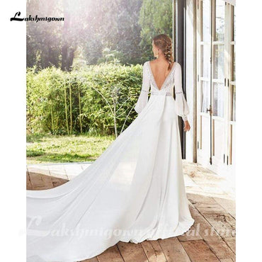 Chiffon Appliques Wedding Dresses for Bride A Line - ROYCEBRIDAL OFFICIAL STORE