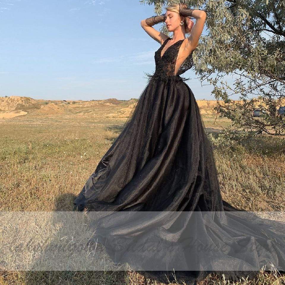 Classic Bridal Sexy Gothic Black Wedding Dress - ROYCEBRIDAL OFFICIAL STORE