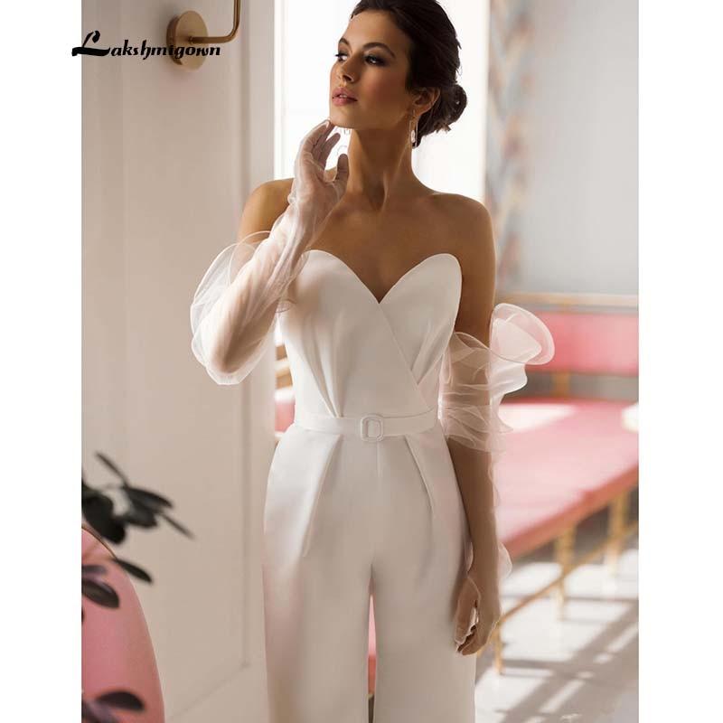 Country Jumpsuits Wedding Dresses With Detachable Sleeve - ROYCEBRIDAL OFFICIAL STORE