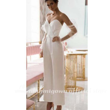 Country Jumpsuits Wedding Dresses With Detachable Sleeve - ROYCEBRIDAL OFFICIAL STORE