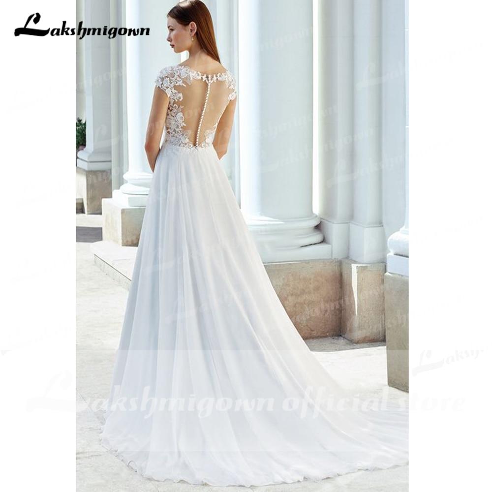 Deep V Neck Lace Backless Cap Sleeve Bridal Wedding Dresses - ROYCEBRIDAL OFFICIAL STORE