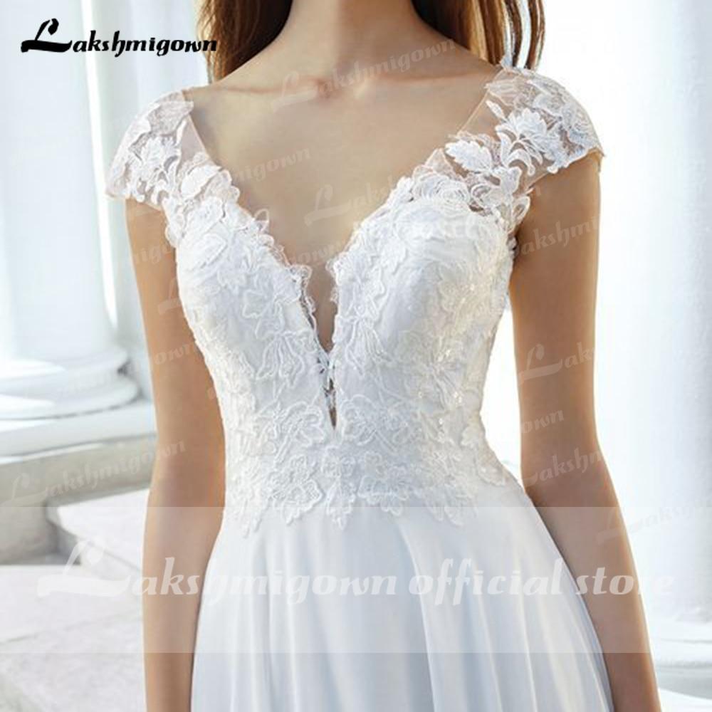 Deep V Neck Lace Backless Cap Sleeve Bridal Wedding Dresses - ROYCEBRIDAL OFFICIAL STORE