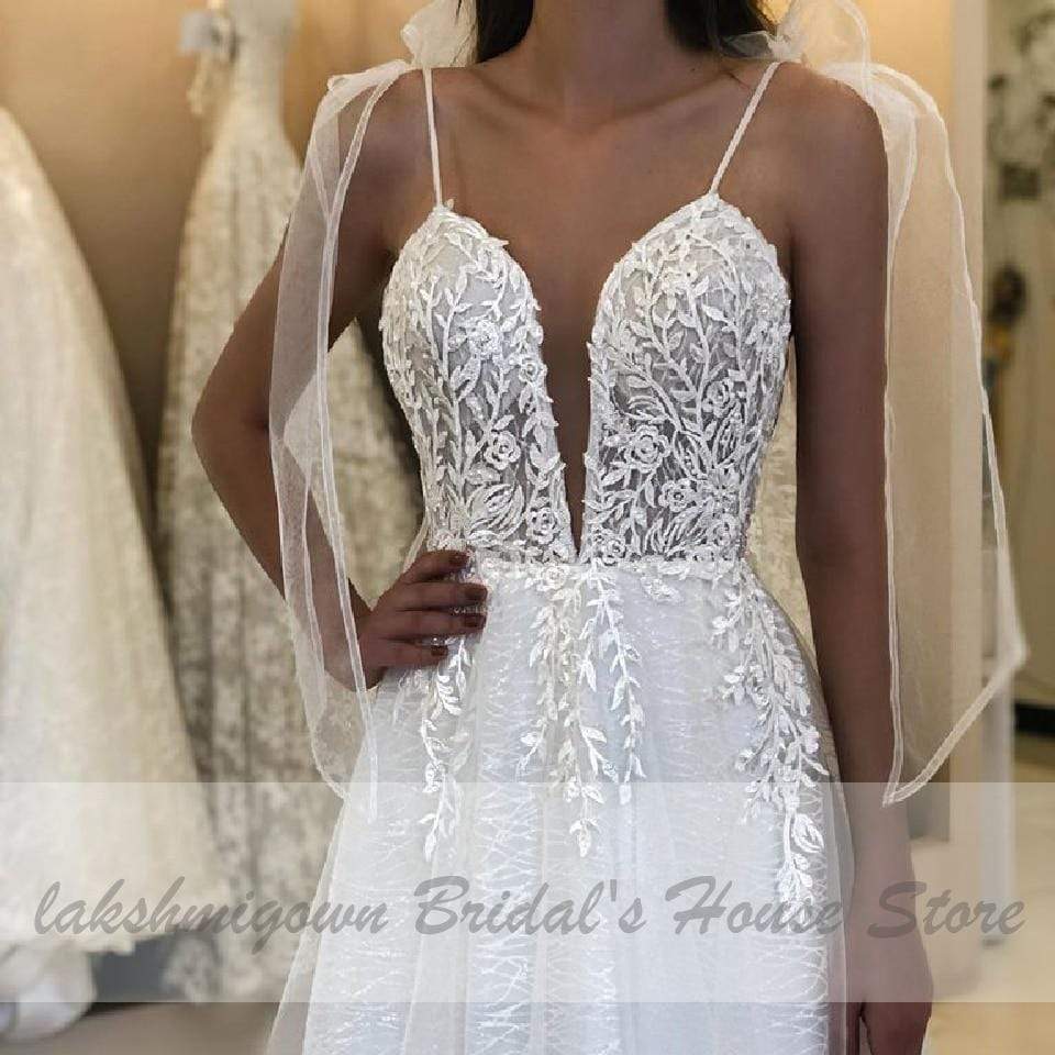 Deep V-neck Sexy Boho Bridal Wedding Dress - ROYCEBRIDAL OFFICIAL STORE