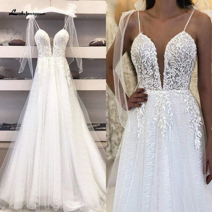 Deep V-neck Sexy Boho Bridal Wedding Dress - ROYCEBRIDAL OFFICIAL STORE