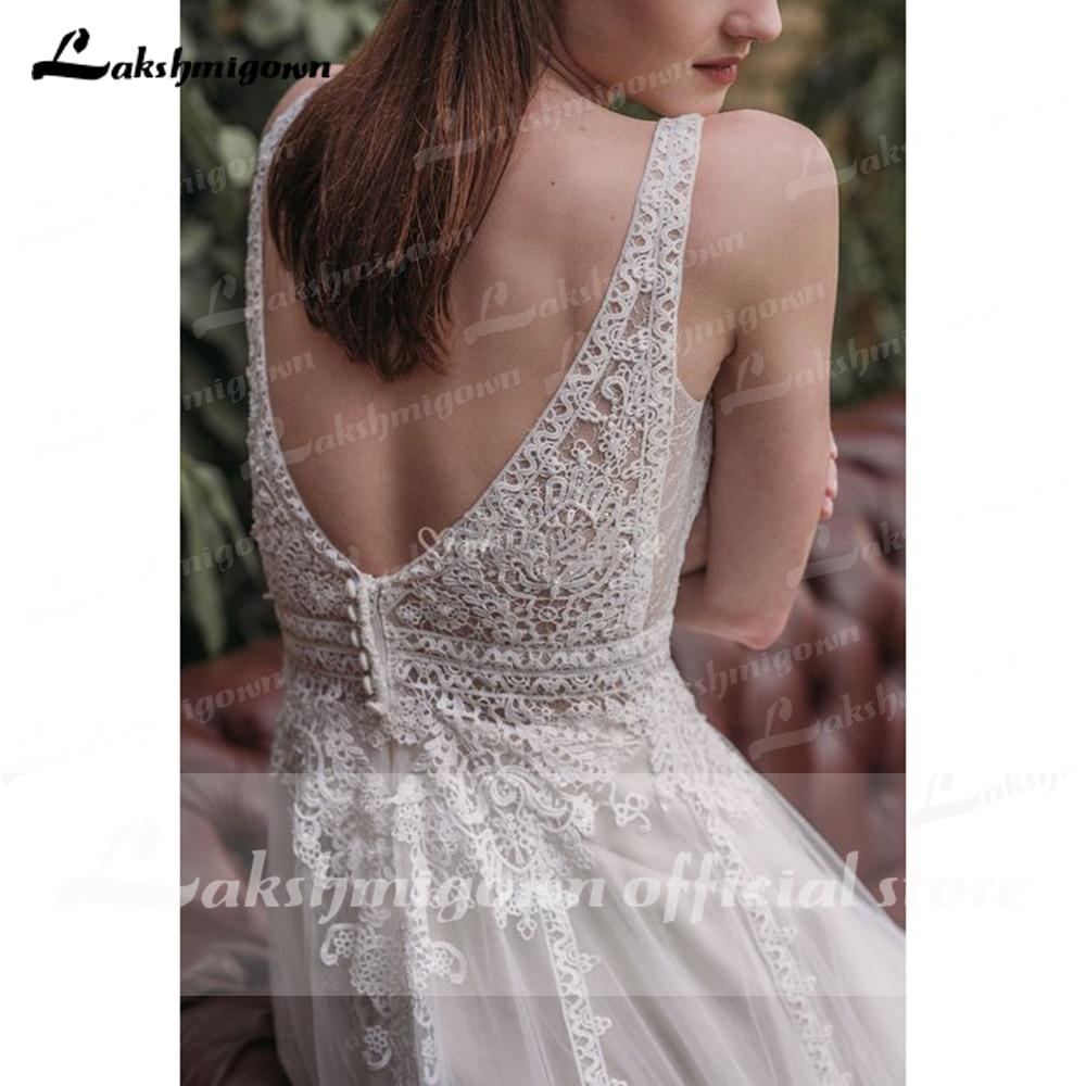 Deep V Neck Sleeveless Backless Lace Tulle Wedding Dresses - ROYCEBRIDAL OFFICIAL STORE