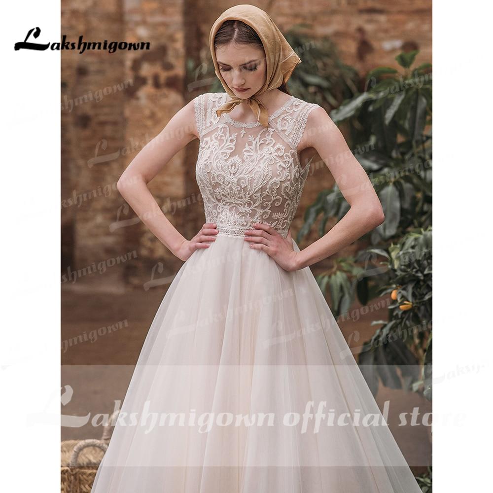 Elegant A Line O Neck See Through Lace Wedding Dresses - ROYCEBRIDAL OFFICIAL STORE