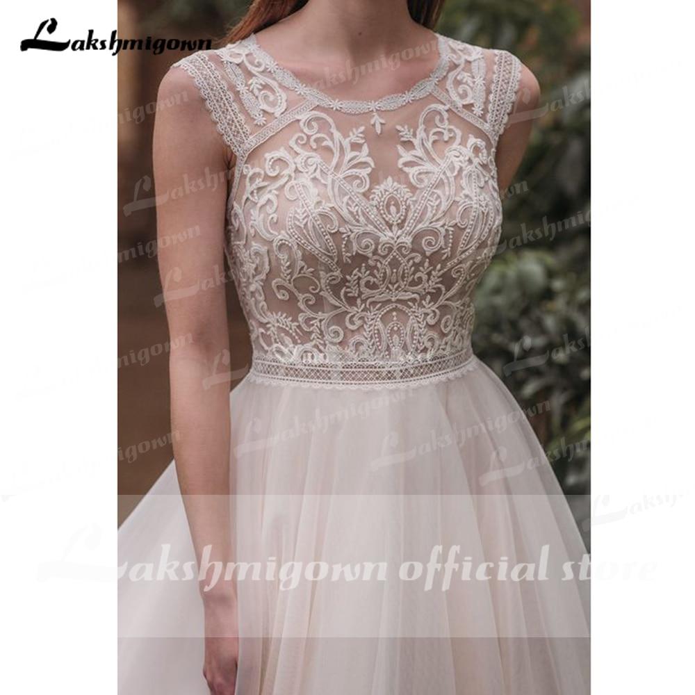 Elegant A Line O Neck See Through Lace Wedding Dresses - ROYCEBRIDAL OFFICIAL STORE