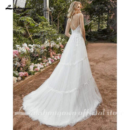 Elegant A-Line V-Neck Lace Wedding Dress - ROYCEBRIDAL OFFICIAL STORE