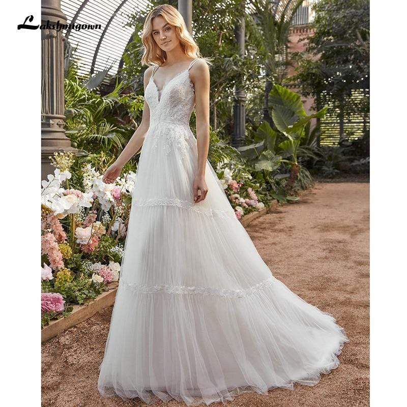 Elegant A-Line V-Neck Lace Wedding Dress - ROYCEBRIDAL OFFICIAL STORE