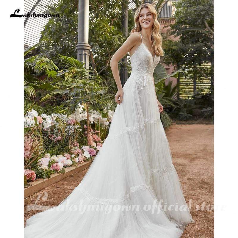 Elegant A-Line V-Neck Lace Wedding Dress - ROYCEBRIDAL OFFICIAL STORE