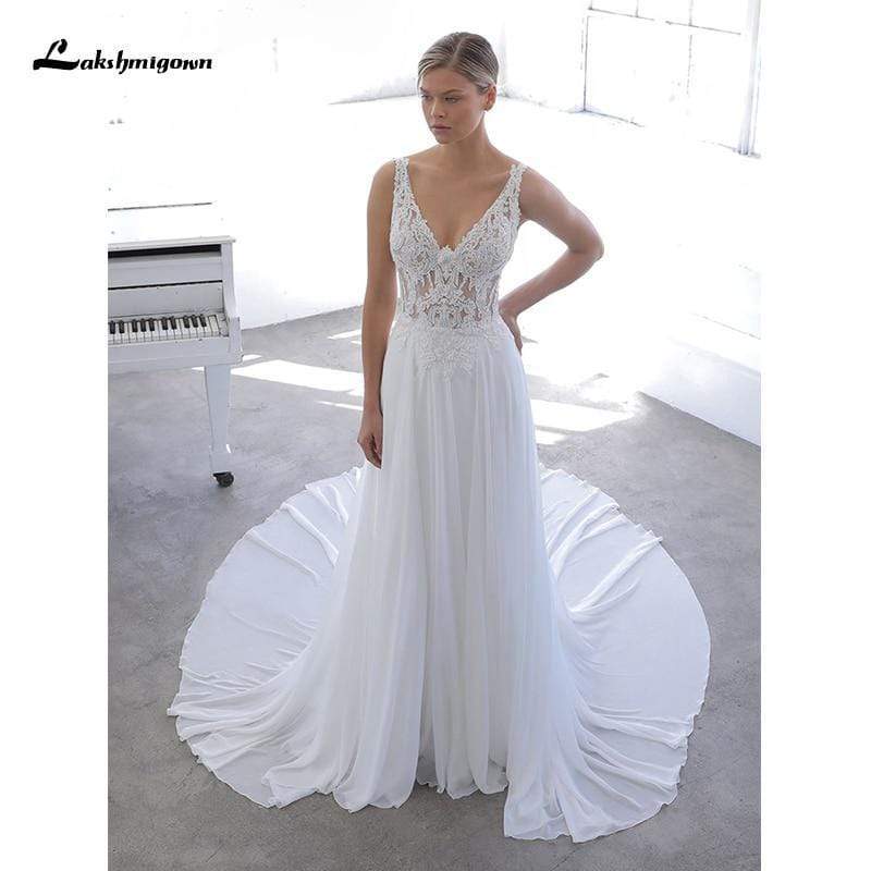 Elegant Bohemian A Line Chiffon Wedding Dresses Beach - ROYCEBRIDAL OFFICIAL STORE