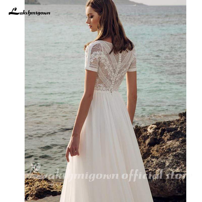 Elegant Bohomia A-line Wedding Dresses Lace Chiffon - ROYCEBRIDAL OFFICIAL STORE