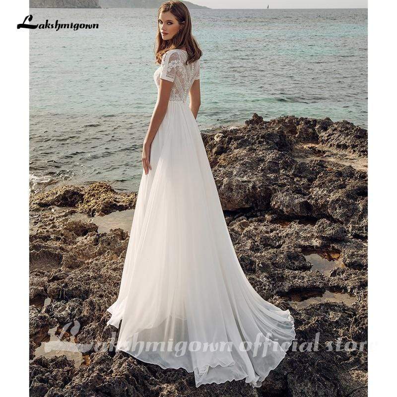 Elegant Bohomia A-line Wedding Dresses Lace Chiffon - ROYCEBRIDAL OFFICIAL STORE