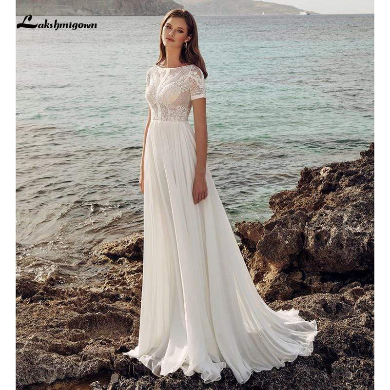 Elegant Bohomia A-line Wedding Dresses Lace Chiffon - ROYCEBRIDAL OFFICIAL STORE