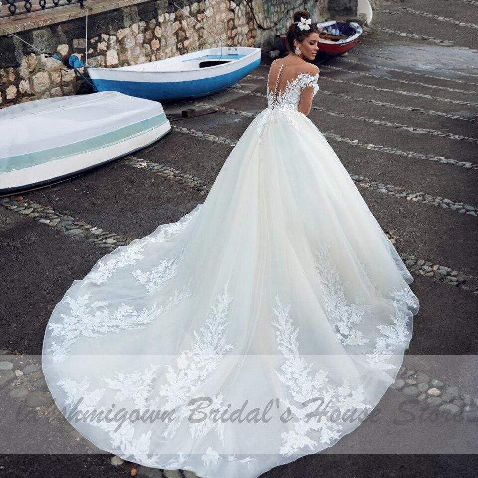 Elegant Bridal Long Sleeve Luxury Lace Appliques Wedding Dresses - ROYCEBRIDAL OFFICIAL STORE