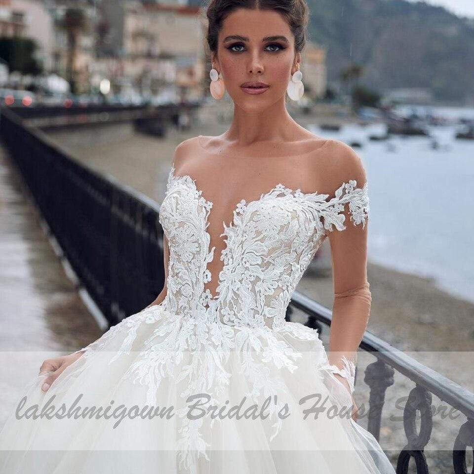 Elegant Bridal Long Sleeve Luxury Lace Appliques Wedding Dresses - ROYCEBRIDAL OFFICIAL STORE