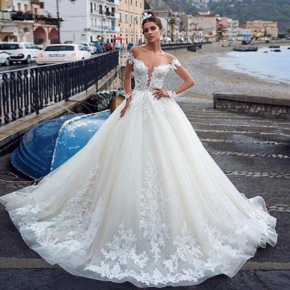 Elegant Bridal Long Sleeve Luxury Lace Appliques Wedding Dresses - ROYCEBRIDAL OFFICIAL STORE