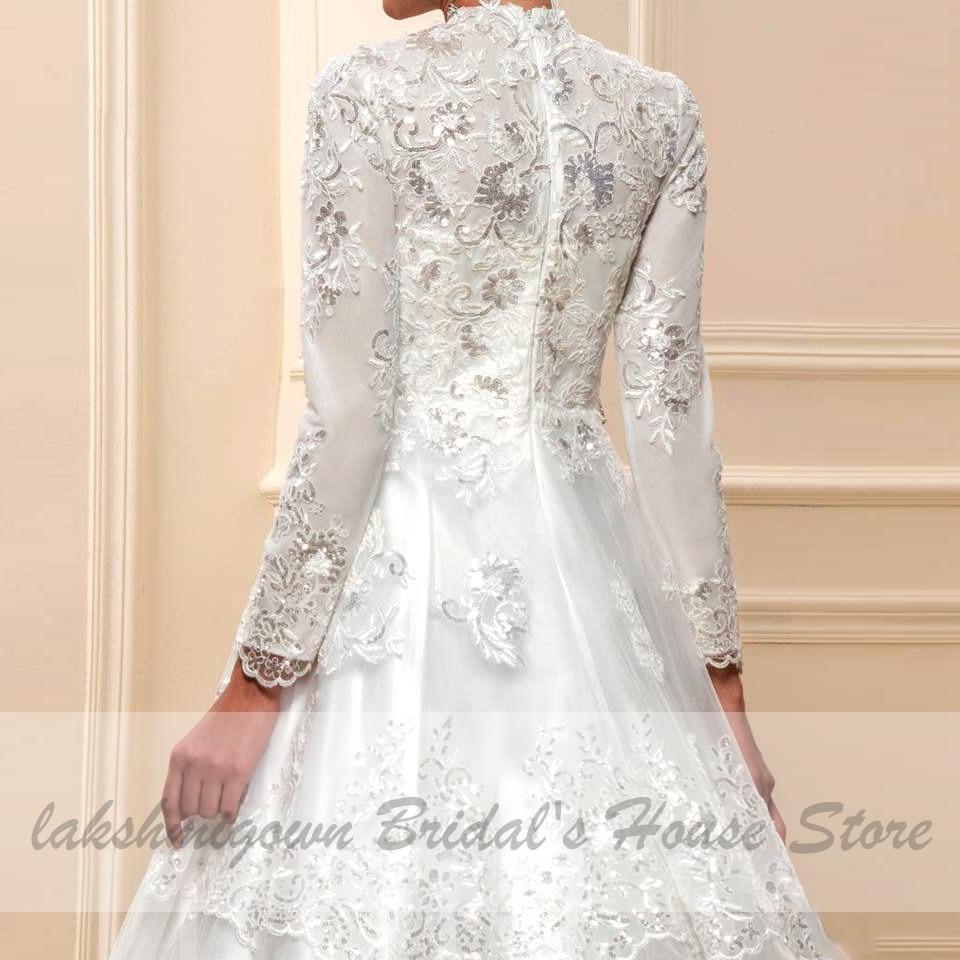 Elegant Long Sleeve Wedding Dress Glitter Lace Dubai Bridal Dresses - ROYCEBRIDAL OFFICIAL STORE