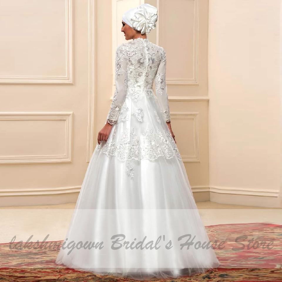 Elegant Long Sleeve Wedding Dress Glitter Lace Dubai Bridal Dresses - ROYCEBRIDAL OFFICIAL STORE