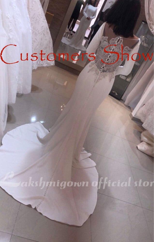 Elegant White Stain Mermaid Wedding Dresses Long Sleeves Bridal Gown - ROYCEBRIDAL OFFICIAL STORE