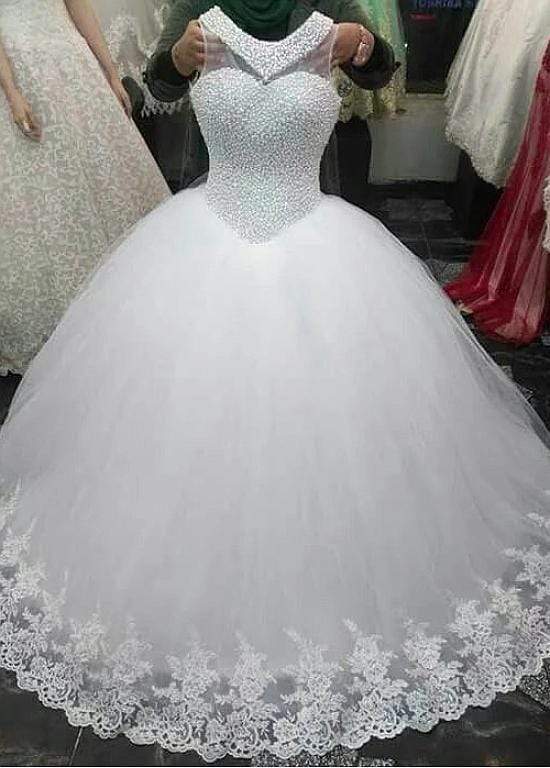 Exquisite Tulle Jewel Neckline Ball Gown Wedding Dresses - ROYCEBRIDAL OFFICIAL STORE