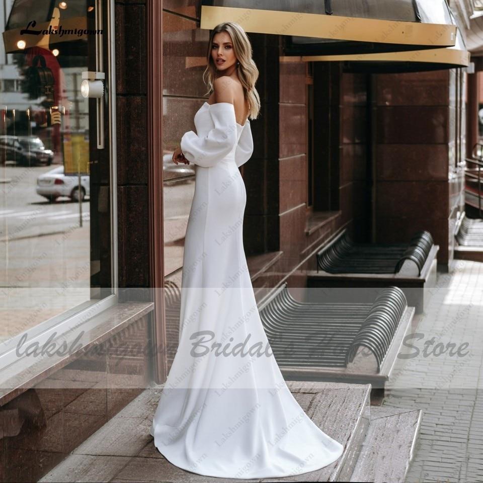 Fairy White Satin Long Sleeve African Wedding Gowns - ROYCEBRIDAL OFFICIAL STORE