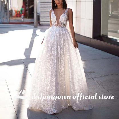 Fashion Sexy V-neck Sleeveless Banquet Wedding Dress - ROYCEBRIDAL OFFICIAL STORE