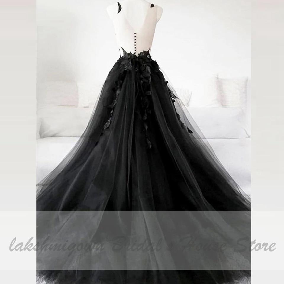 Floral Gothic Black Long Wedding Dress 2020 Sexy Bridal Gown Vestidos de Novia Sexy Tulle Wedding Gowns Trouwjurk Plus Size - ROYCEBRIDAL OFFICIAL STORE