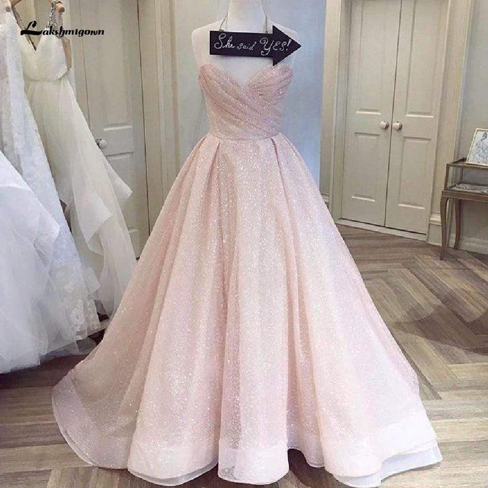 Glitter Tulle Blush Pink Wedding Dresses Off the Shoulder - ROYCEBRIDAL OFFICIAL STORE