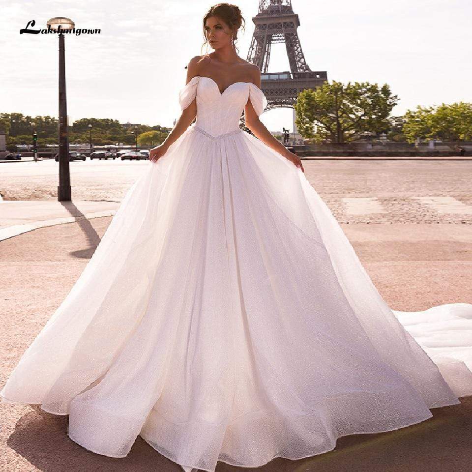 Glitter Tulle Wedding Gowns Sweetheart Off Shoulder Sexy - ROYCEBRIDAL OFFICIAL STORE