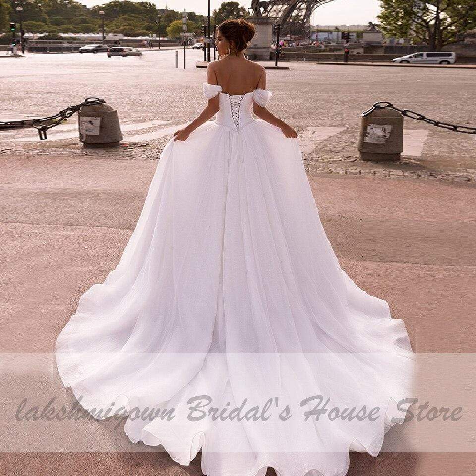 Glitter Tulle Wedding Gowns Sweetheart Off Shoulder Sexy - ROYCEBRIDAL OFFICIAL STORE