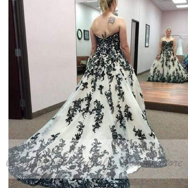 Gothic Black and White Wedding DressesLace Appliques - ROYCEBRIDAL OFFICIAL STORE