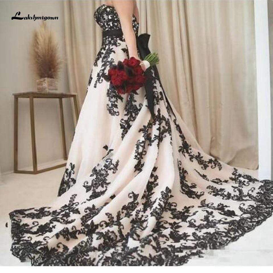 Gothic Black and White Wedding DressesLace Appliques - ROYCEBRIDAL OFFICIAL STORE