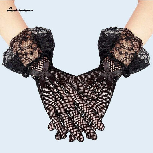 Gothic Black Lace Gloves Through Sexy Short Bridal Gloves - ROYCEBRIDAL OFFICIAL STORE