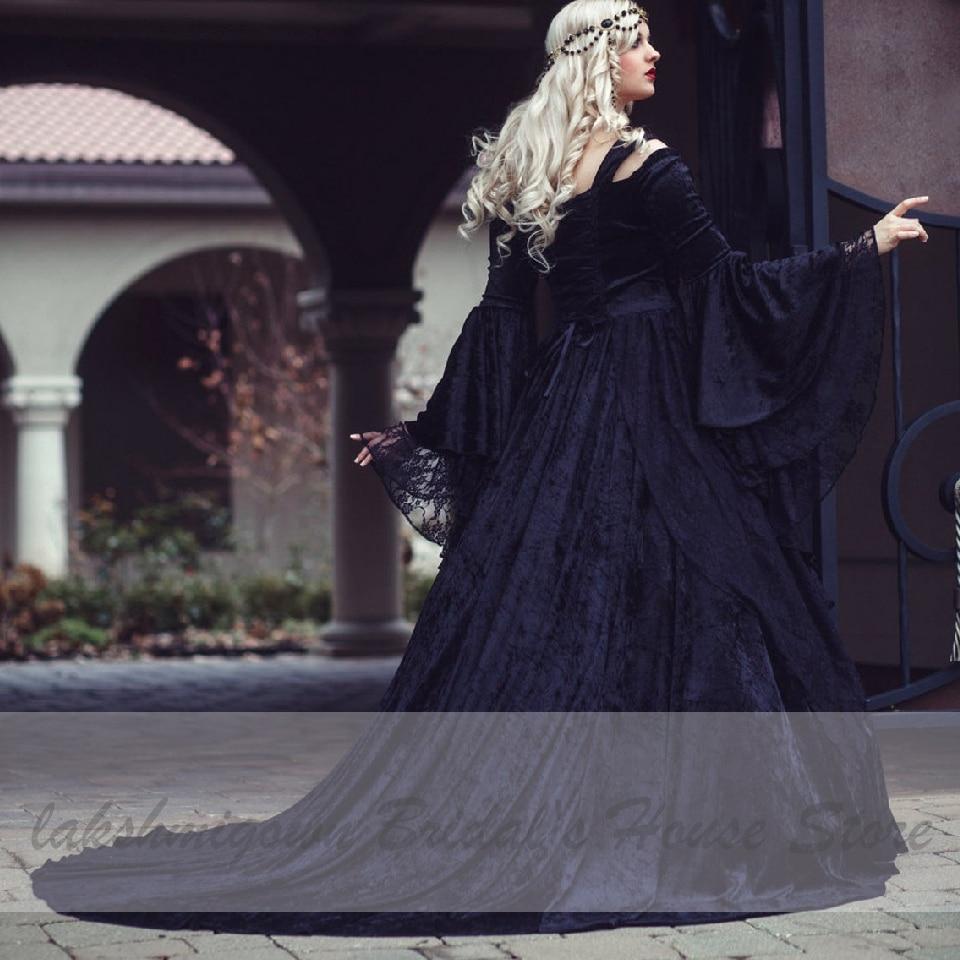 Gothic Black Wedding Dress Fairy Long Sleeve Vintage - ROYCEBRIDAL OFFICIAL STORE