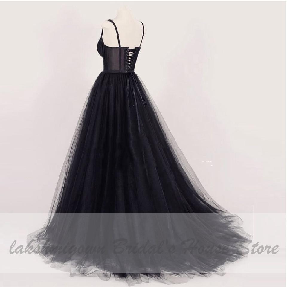 Gothic Black Wedding Dress Puffy Lace Up Back - ROYCEBRIDAL OFFICIAL STORE