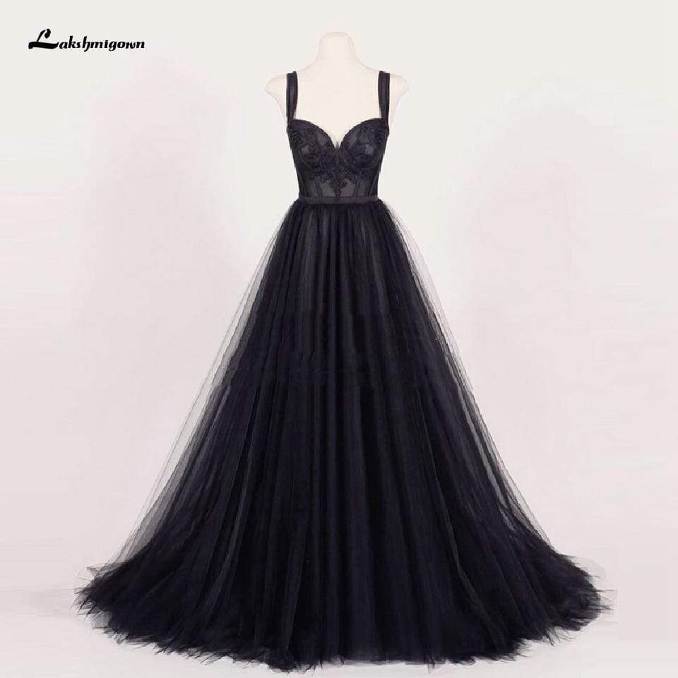 Gothic Black Wedding Dress Puffy Lace Up Back - ROYCEBRIDAL OFFICIAL STORE