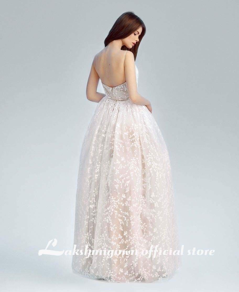 Graceful V Neck Beach Wedding Dresses Backless - ROYCEBRIDAL OFFICIAL STORE