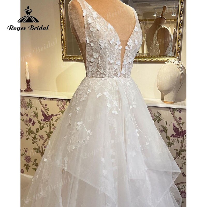 hochzeits 2022 Robe Mariee Princess A Line Wedding Dress with Deep V Neck Tank Bridal Reception Gown vestido de noiva princesa