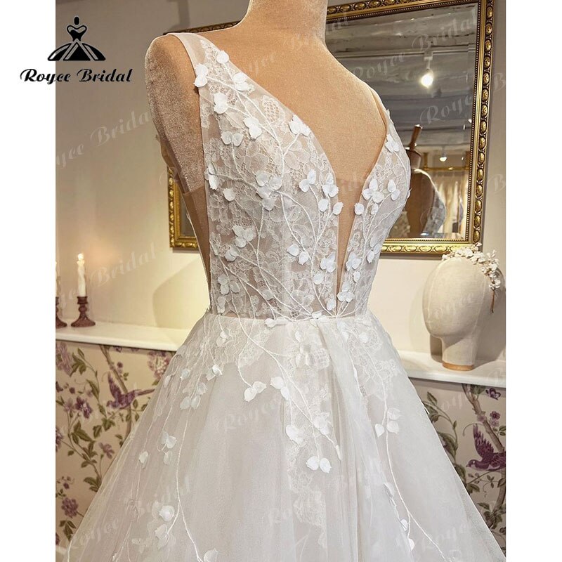 hochzeits 2022 Robe Mariee Princess A Line Wedding Dress with Deep V Neck Tank Bridal Reception Gown vestido de noiva princesa