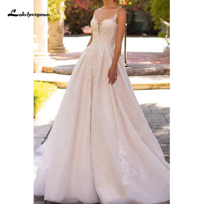 Illusion Neck Detail A-Line Wedding Dress - ROYCEBRIDAL OFFICIAL STORE