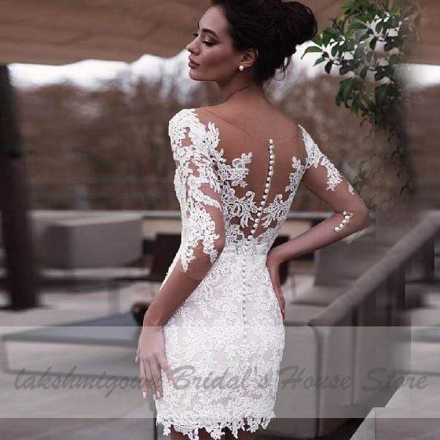 Short Wedding Dress Vintage Lace Bridal Gown Beach Wedding Dresses - ROYCEBRIDAL OFFICIAL STORE