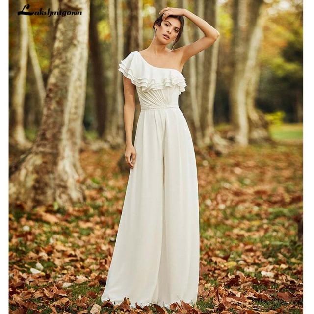 Bohemian Wedding Jumpsuit One Shoulder Chiffon - ROYCEBRIDAL OFFICIAL STORE