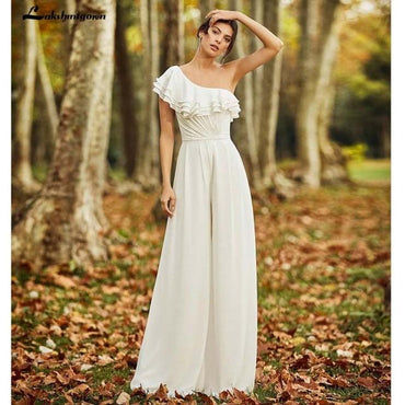 Bohemian Wedding Jumpsuit One Shoulder Chiffon - ROYCEBRIDAL OFFICIAL STORE