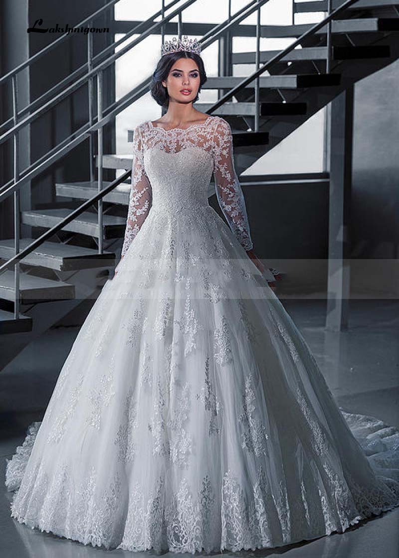 Ivory Lace Tulle Beaded Floor Length Wedding Dress - ROYCEBRIDAL OFFICIAL STORE