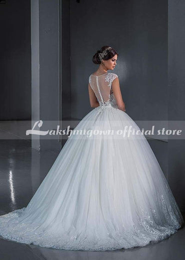 Ivory Lace Tulle Beaded Wedding Dress Ball Gown - ROYCEBRIDAL OFFICIAL STORE